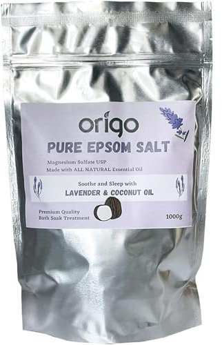Origo Pure Epsom Salt with Lavender Oil and Coconut Oil 1KG || Best for Good Sleep - Stress Relief - Beauty - Relaxing - Bathing - Body Care