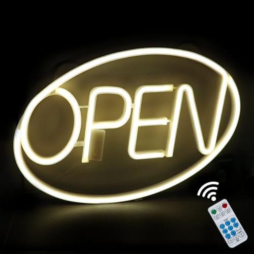iKefe 40,6 x 25,4 cm LED-Neonlicht Offenes Schild mit Fern-Timer, großes Outdoor-USB-betriebenes offenes geschlossenes Tür-Neon-LED-beleuchtete Schilder für Business, Spa, Bar, Restaurants (warmweiß)