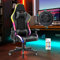 HomeMiYN Chaise de Gaming Professionnelle avec Lumière Surround Multicouleur LED et Haut-Parleur Bluetooth 5.0, Chaise de Jeu Réglable en Hauteur avec Coussin Lombaire, Design Ergonomique (Gris Noir)