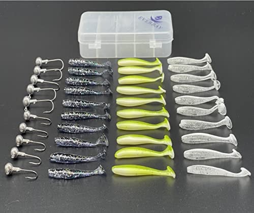 EVERBAY Fishing Soft Lures Set - 40pcs, Jig Heads, Assorted Artificial Baits for Sea Bass, Pollock, Perch, Pike, Zander - Freshwater & Saltwater Fishing Accessories
