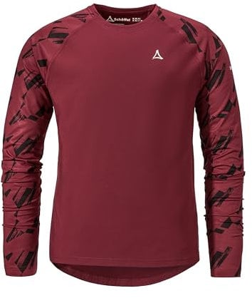 Schöffel Herren Longsleeve Lakata Trail M, atmungsaktives MTB Shirt, Fahrradtrikot mit 4-Wege Stretch und 4D BODY MAPPING, Langarmshirt für Radsport mit integriertem Brillenputztuch, dark burgundy, 48