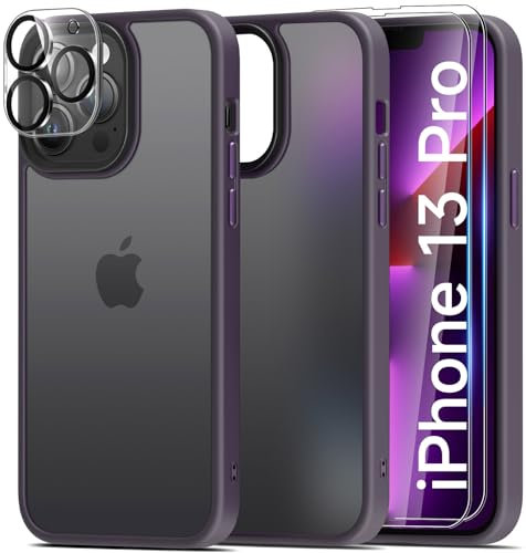 Mootobo 4 in 1 Designed for iPhone 13 Pro Case Built-in 2 Screen Protector and Lens Protector, 10FT Military Grade Drop Protection Case with Anti-Fingerprint Matte Back 6.1 inch - Deep Purple