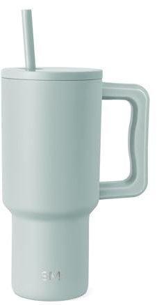 Simple Modern Thermobecher mit Strohhalm und Griff | Isolierter Edelstahl-Trinkbecher Eiskaffee-Reisebecher | Geschenke für Frauen und Männer | Trek | 890ml | Sea Glass Sage