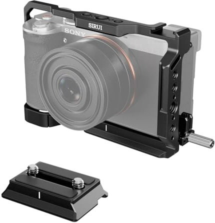 SIRUI A7CII Kamerakäfig mit HDMI Kabelklemme, Full Cage für Sony Alpha 7C II/Alpha 7CR mit 2 in 1 QR-Platte für Arca/Manfrotto, Scharnierarm, Eingebaute NATO-Schiene