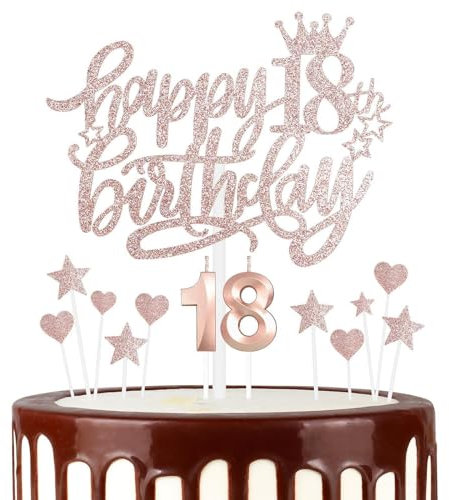 mciskin Girls 18th Happy Birthday Candles Cake Toppers, Number 18 Candle for Cake, Rose Gold Candles for Women Birthday Decorations, Heart Star Cake Toppers for 18th Birthday Party Wedding Anniversary
