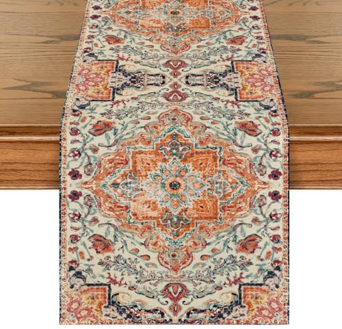 Artoid Mode Boho Bohemia Stil Orange Tischläufer, Rustic Farmhouse Magie Küche Esstisch Dekoration Drinnen Urlaub Party Dekor 40x140 cm