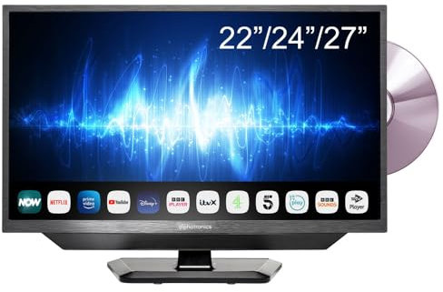 Maxview Alphatronics SLA Line+ Smart TV with DVD Player and Integrated Soundbar for Motorhome Caravan Truck Boat 12v or 240v 27 inch Super Slim LED Wifi Bluetooth Connected Television - 27
