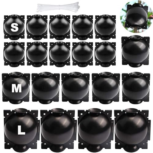 SAMSYOKI 20 Piezas Dispositivos de Enraizamiento de Plantas, Caja de Cultivo de Raíces de Plantas Reutilizables con 20 Bridas de Cable para Injertar y Echar Raíces en Jardines (S+M+L) (Negro)