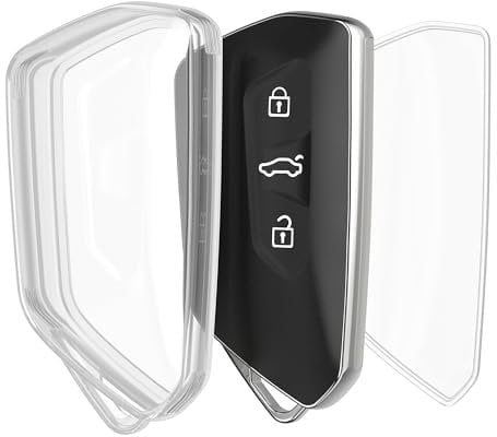 kwmobile Autoschlüssel Hülle kompatibel mit VW Golf 8 3-Tasten Autoschlüssel - Schlüsselhülle Silikon Cover - Transparent