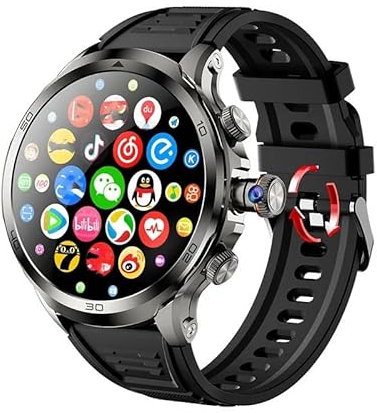 XINDADA New H19 Smart Watch 4G Network SIM Card 1900Mah Battery 720 * 720 Display Heart Rate 1.95 inch Amoled Screen GPS WiFi Smartwatch Men Sim Card (32GB)