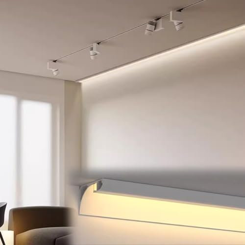 XMWOEIX Sockelbeleuchtung ohne LED-Licht, indirekte Beleuchtung/Sockelleistenabdeckungen/Kronenleistenprofil, Deckendekor-LED-Beleuchtungsleiste aus Aluminiumkanal (1 m/3,3 Fuß)