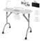 COSTWAY Folding Manicure Nail Table, Portable Nail Station Beauty Technician Desk with Dust Collector, LED Lamp, Wrist Pad, Lockable Wheels & Carrying Bag, Mobile Professional Spa Salon Table (White)
