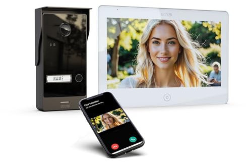 m-e ALLVISO Videotürklingel mit 2 Draht IP BUS-Technik I Aufputz-Außenstation mit 160° Kamera I 10 Monitor Innenstation mit WLAN I Handy App, Türsprechanlage 1 Familienhaus (Schwarz, glänzend)