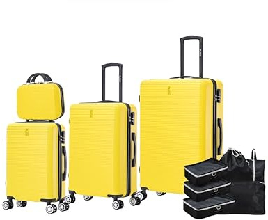 CELIMS - Set de Valises 4 Pièces avec Kit Organisateur de Valise | Cabine | Moyenne | Grande | Vanity | Jaune