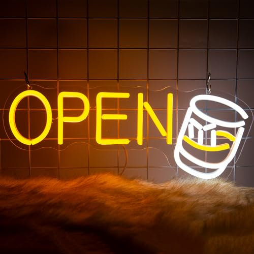 YSUIEC Whiskey Open Neon Sign, Neon Signs for Wall Decor, Dimmable Led Signs for Bedroom, Drinks Light Up Signs for Business Home Bar Man Cave Club Party Decorations Gifts