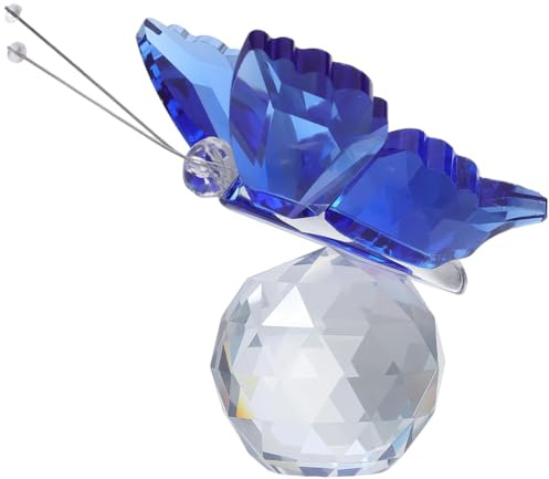 CREATCABIN Blaue Schmetterlings Kristallfiguren Glasschmetterling Mit Kristallsockel Dekoration Für Zuhause Büro Briefbeschwerer Sammlerstück Kristalltier Geschenke Für Schmetterlingsliebhaber 7.5x6cm