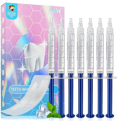 Kit Blanchiment Dentaire Professionnel,7 Paires Gel blanchiment dentaire,Bandes de blanchiment dentaire,Gel Adapté aux Soins Dentaires Quotidiens,Facile à Utiliser
