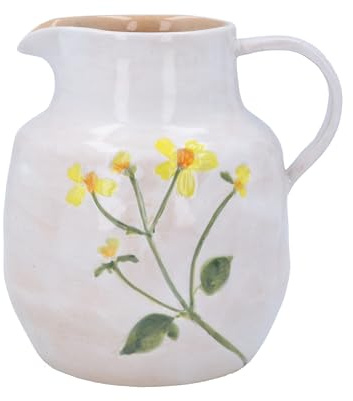 Gisela Graham Stoneware Pitcher, Yellow Meadow Flowers, White, 15cm, Decorative Jug