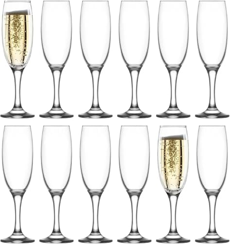 Chefline LAV 12x Clear 190ml Venue Glass Champagne Flutes - Reusable Prosecco Wine Wedding Party Drinking Glasses Gift Set