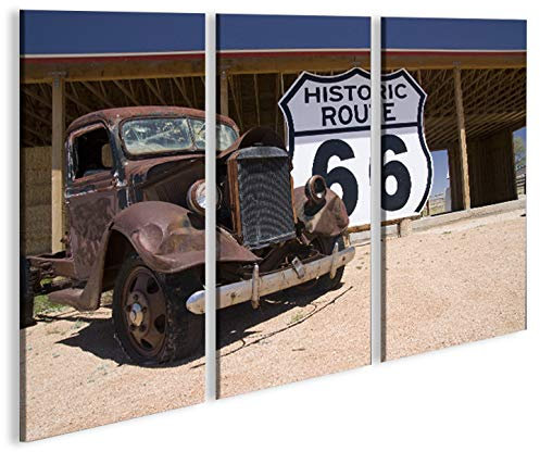 islandburner Bild Bilder auf Leinwand Route 66 Arizona Vintage Car 3p XXL Poster Leinwandbild Wandbild Dekoartikel Wohnzimmer Marke