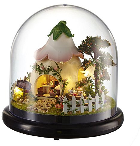 CUTEROOM DIY Miniatur Puppenhaus Miniatur-Modellbausatz mit Kunststoffkuppel, LED-Lichtern & integrierter Musikbox