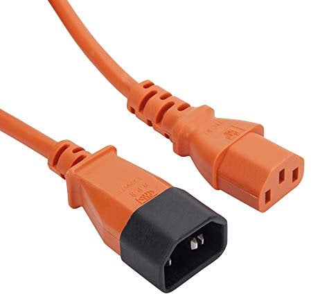 1m Orange CS IEC Power Extension Cable IEC Kettle Male to Female UPS Lead C13 - C14 Mains 240V