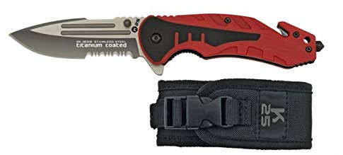 Cuchilleria Deportiva K25-18319 Couteau K25 Rouge Manche G10 Lame 8,7 cm Clip Outil pour Chasse, Pêche, Camping, Outdoor, Survie et Bushcraft