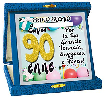 Macedonia TARGHETTA Trofeo 90 Anni Glitter Gadget Idea Regalo Festa 90° Compleanno Targa