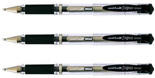 uni-ball Signo Broad UM153C Gel-Tintenroller, breite Spitze, 1 mm, Schwarz, 3 Stück
