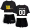 Flyself Damen Kpop Stray Kids T-Shirts & Kurze Hose Set Sport Sommer Crop Tops Anzug Frauen Bauchfrei Bang Chan Changbin Hyunjin Jisung Minho Woojin