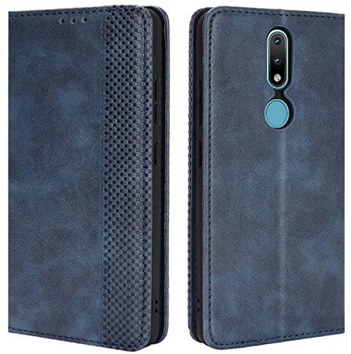 HualuBro Nokia 2.4 Hülle, Retro PU Leder Full Body Stoßfest Wallet Flip Case Cover mit Kartenfach Halter und Magnetverschluss für Nokia 2.4 Phone Case (Blau)