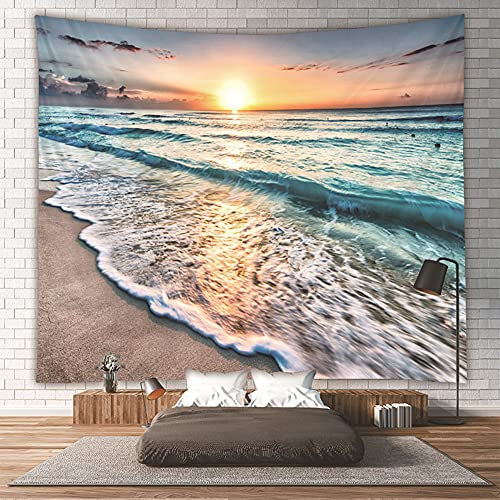 Lsimeru Strandblick Wandteppich Strand Sonnenuntergang Wandbehang Meerblick Welle Wandtuch Beach Natur Wasser Tapestry Wandtücher Wanddeko Schlafzimmer 150x130