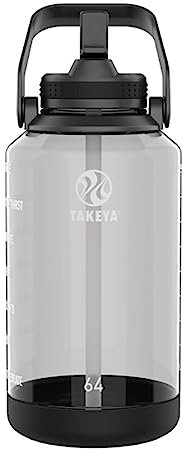 Takeya Hochwertige motivierende Wasserflasche mit Strohhalmdeckel, Times to Drink, BPA-freier Tritan-Kunststoff, 1,8 l, Stormy Black