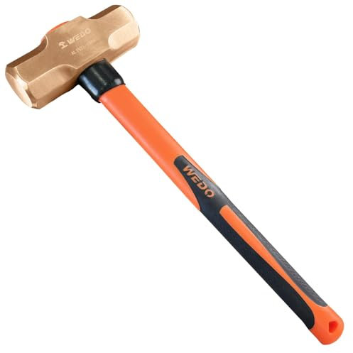 WEDO Non-Sparking Sledge Hammer with Fibreglass Handle, Spark-free Safety Demolition Hammer, Shock-resistant, Beryllium Copper, DIN Standard, BAM & FM Certificate, Size 10lb, 35.4” Length