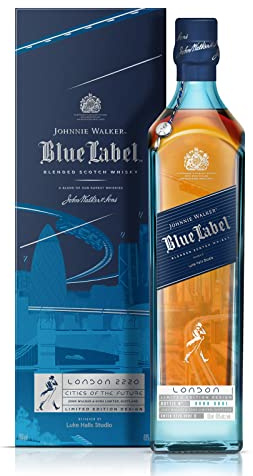 Johnnie Walker Blue Label Cities Of The Future, Blended Scotch Whisky, Limitiertes Illustrations-Design London 2220, aus Schottland, 40% Vol, 700ml Flasche