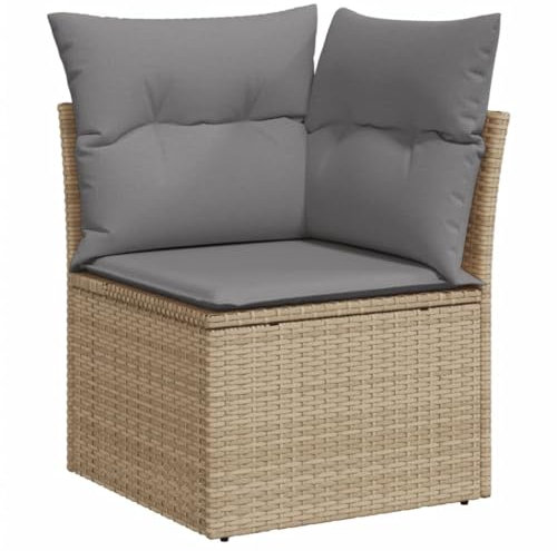 vidaXL Garten Ecksofa mit Kissen, Outdoor Sofa mit abnehmbarem waschbarem Bezug, Gartensofa mit Staufach unter Sitzfläche, Gartencouch Gartenmöbel, Beige Poly Rattan