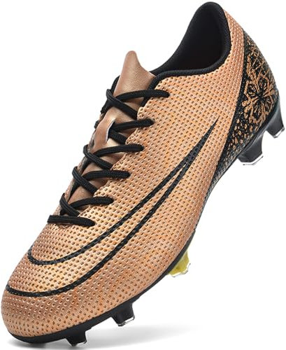 Rokiemen Football Boots Men's Professional Competition Athletics Training Sneakers Breathable Soccer Shoes Outdoor Football Shoes for Teenage Unisex Gold UK 8
