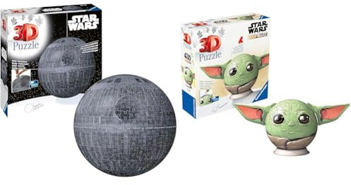 Ravensburger 3D Puzzle 11555 - Star Wars Todesstern - 540 Teile & 3D Puzzle 11556 - Puzzle-Ball Grogu mit Ohren - 72 Teile