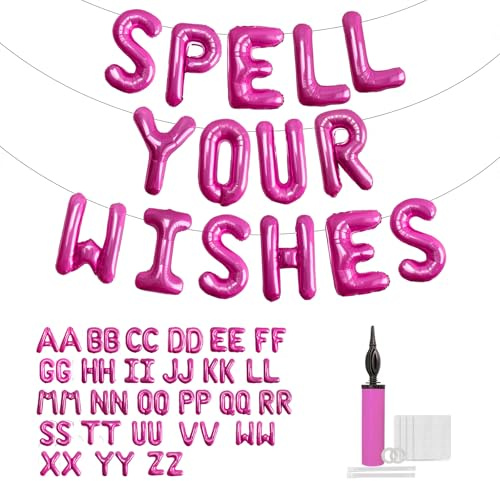 52 PCS Hot Pink Letter Balloons, 2 Sets of A-Z Alphabet Balloon and pump, personalised banner for Birthday Decorations