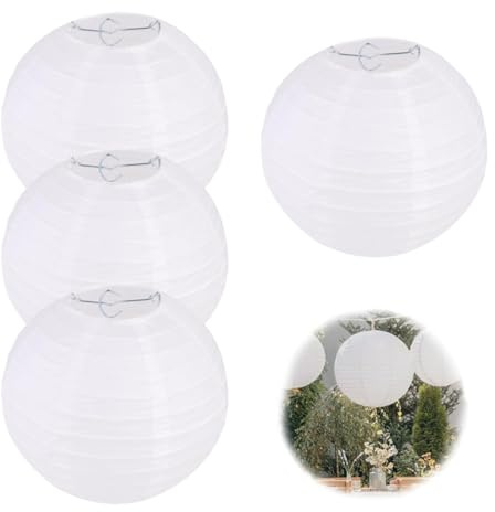 OUDQFCJ 4 Stück Papierlampenschirm Rund Lampions für Party Garten Hochzeit Dekoration Kreative DIY-Projekte (20 cm) (Weiß)