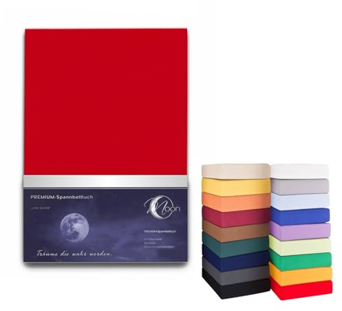 Moon Boxspringbett Spannbetttuch Spannbettlaken 190g/m² 180x200-200x220 Line Silver 50cm Steg-rot