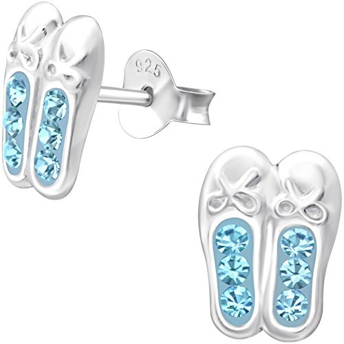 JAYARE Kinder Ohrringe Mädchen Ballerina-Schuhe Ohrstecker Silber 925 Sterling Ballett Stecker Glitzer-Kristalle hell-blau Geschenke für Mädchen im Geschenketui