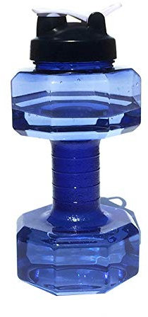 Wankd 2,5 l Kurzhantelförmige Wasserflasche, große Kapazität, Hantelbecher, Fitness, Outdoor-Sport, Kunststoff, transparent, auslaufsicher, BPA-frei, Klappverschluss, auslaufsicherer Deckel, blau