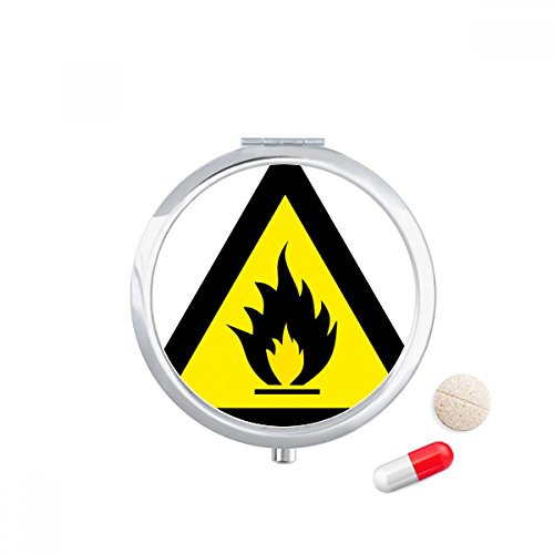 Warning Symbol Yellow Black Fire Triangle Pill Case Pocket Medicine Storage Box Container Dispenser