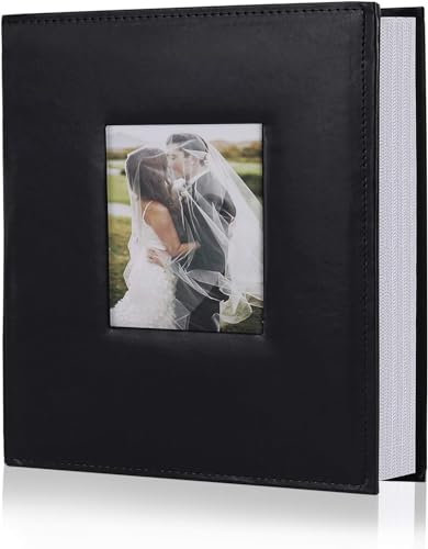 RECUTMS Photo Albums 6x4 Slide In 200 Photos Pockets Album With Memo Space Leather Cover Black Photo Album 4x6 For Family Wedding Baby Holiday Anniversary (Black)