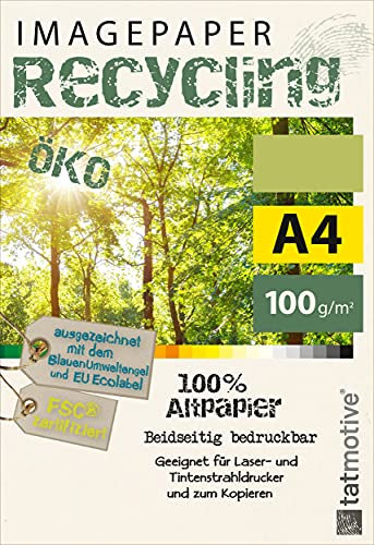 TATMOTIVE Imagepaper Recyclingpapier Öko 100g/qm DIN A4, FSC zertifiziert, geeignet für alle Drucker, 250 Blatt Kopierpapier Druckerpapier nachhaltig