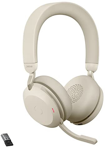 Jabra Evolve2 75 Wireless PC Headset mit 8-Mikrofon-Technologie - Dual-Foam-Stereo-Kopfhörer mit moderner aktiver Geräuschunterdrückung, USB-A Bluetooth-Adapter und MS Teams-Kompatibilität - Beige