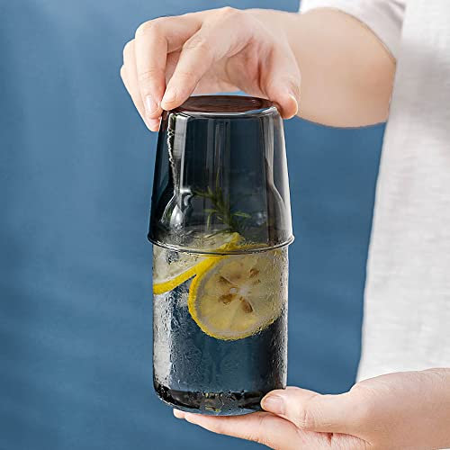 MengCat Bedside Night Water Carafe Set with Tumbler Glass Cup,Mouthwash Bottle Clear Glass Pitcher for Ice Tea Beverage for Bedroom Nightstand Bathroom Kitchen 500ml/17OZ (Grey)