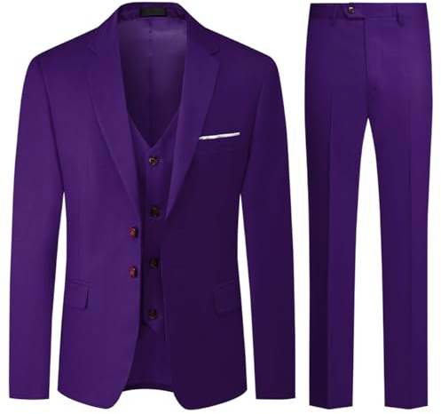 Allthemen Herren Anzug 3 Teilig Slim Fit Anzüge Business Hochzeit Smoking | Sakko Weste Hose, Formelle, 2 Knopf, Revers, Einfarbig, Einreihig, Modern Fit, Komplett Set, Elegant