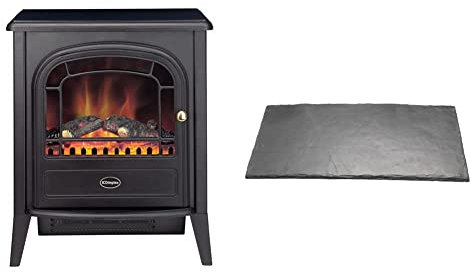 Dimplex Club Optiflame Electric Stove, Imitation Log Burner Fire Suite, Freestanding, Cast Iron Effect, Log Bed & Remote Control, Medium – Black & Hearth Pad HPD001, Black